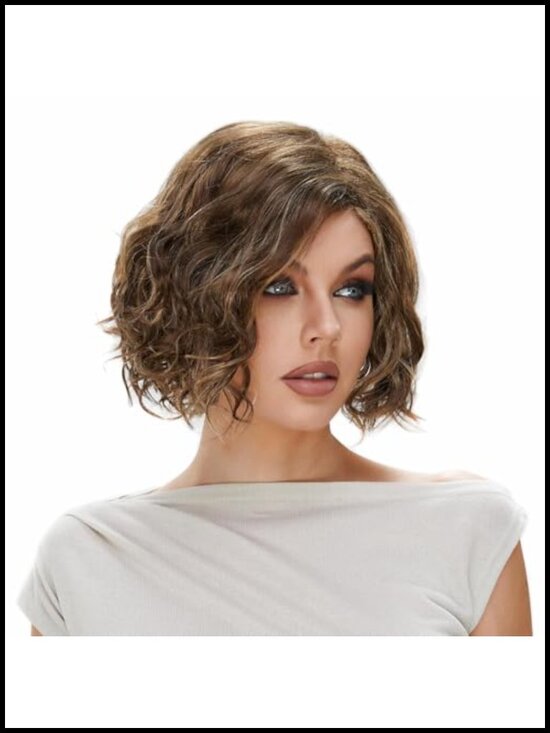 Short Ombre Wavy Wig Human Hair Mixed Synthetic Shoulder Length Heat Resistant main image 5
